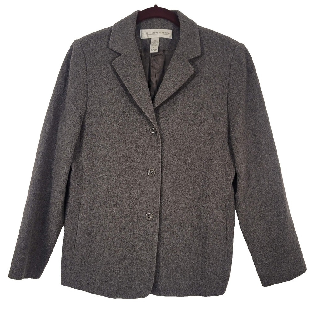 Valerie Stevens Petites Blazer Womens 8P Gray Wool Cashmere Lined Jacket Career